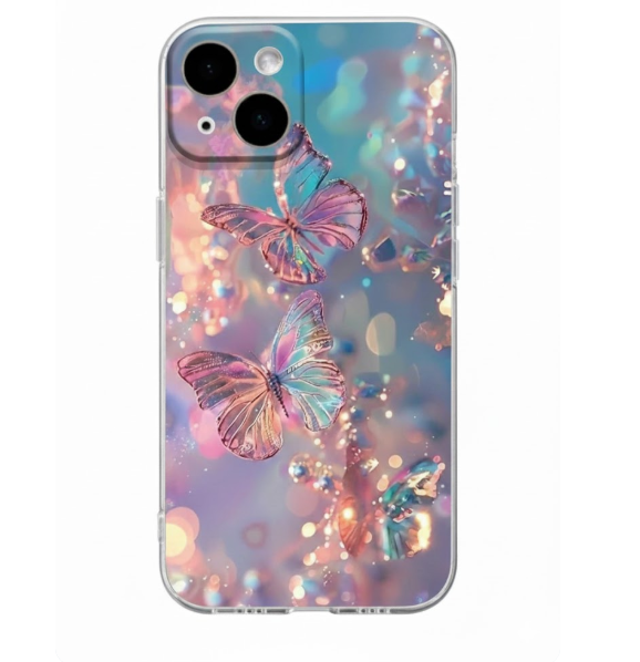 Iridescent Butterfly Clear Phone Case for iPhone 13 Pro Max - Holographic Sparkle Design