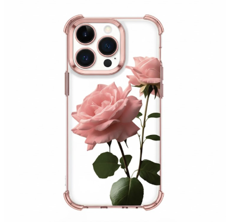 Elegant Rose Gold Trim Clear Phone Case with Pink Floral Design
