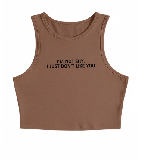Sassy Slogan Brown Racerback Crop Tank Top