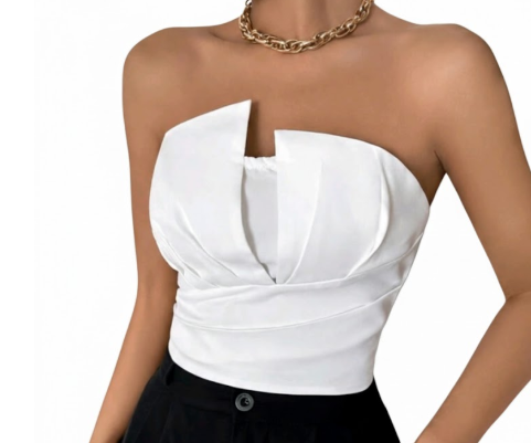 Elegant Strapless Ruched Bustier Crop Top - White Size Small