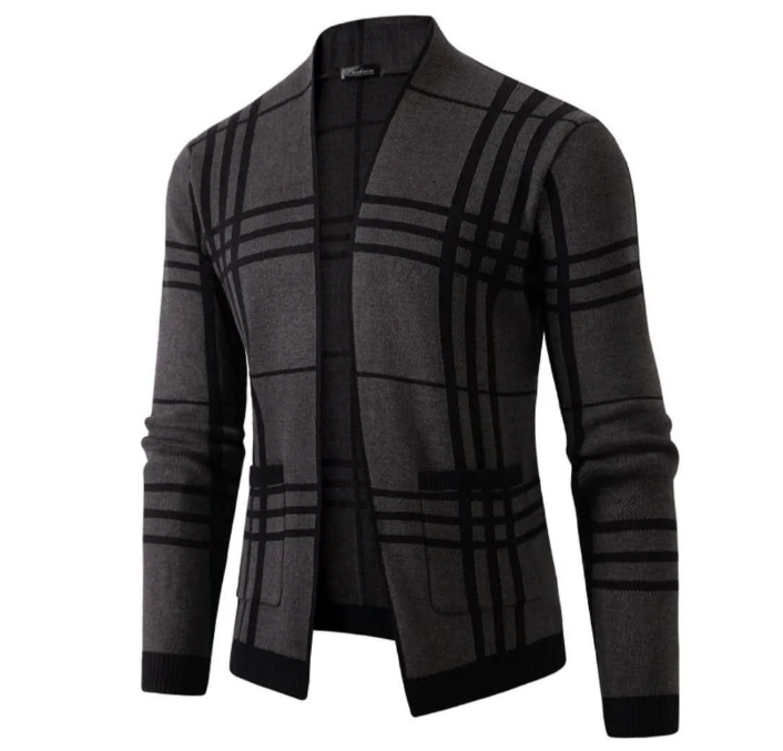 Men's Slim Fit Knit Plaid Pattern Blazer Jacket