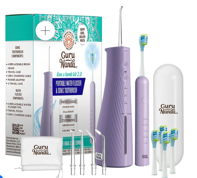Guru Nanda Ion & Lamb Kit 2.0: Portable Water Flosser & Sonic Toothbrush Oral Care Combo - Lavender
