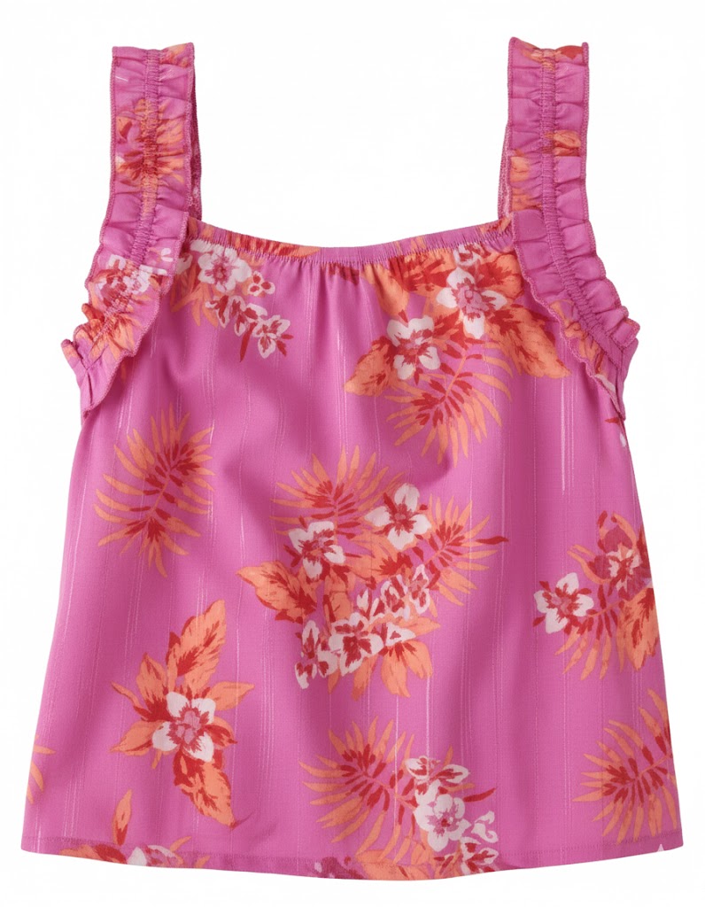 Girls Shimmer Tropical Ruffle Tank Top - Pink Size 7/8