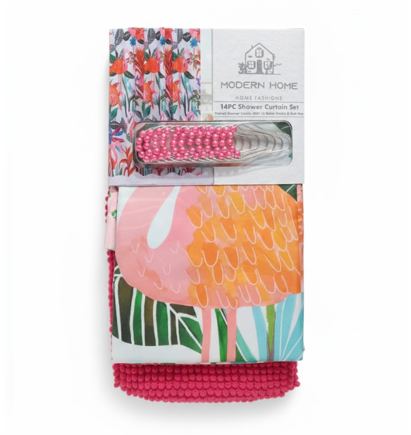 Modern Home 14-Piece Flamingo Shower Curtain Set