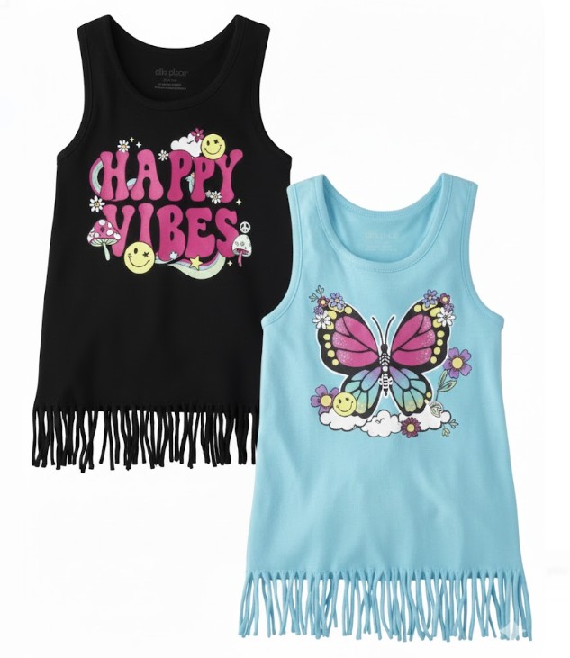 Girls Happy Vibes Fringe Tank Top Size M (7/8)