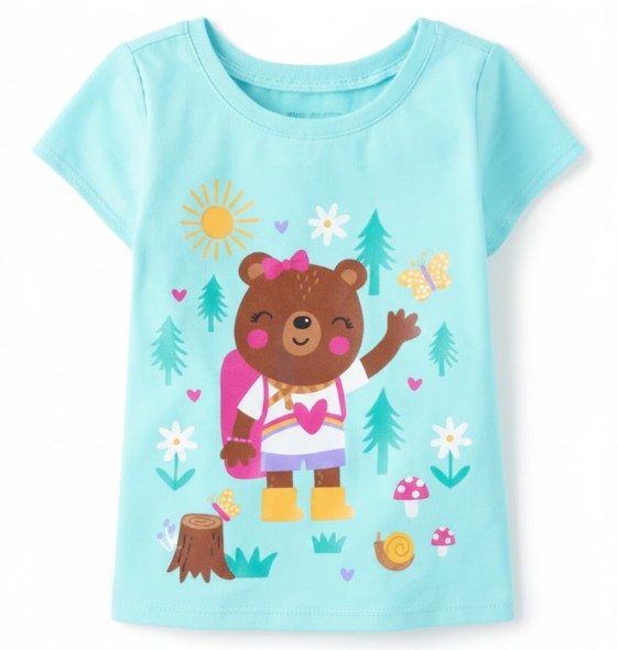 Toddler Girls Light Blue "Little Hiker Bear" Graphic Tee