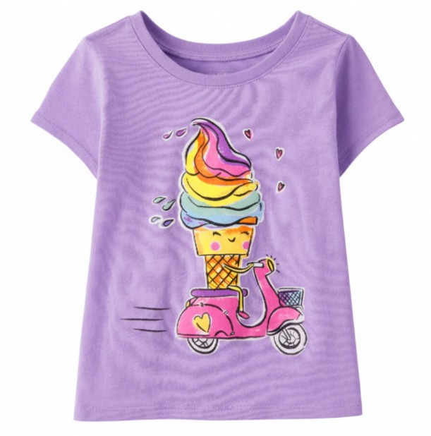 Toddler Girls Ice Cream Scooter Graphic Tee - Purple Size 2T