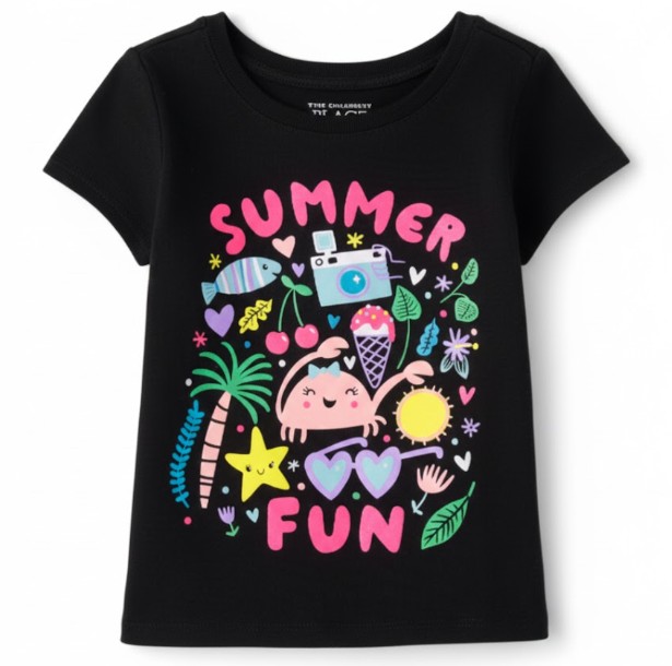 Toddler Girls Summer Fun Graphic Tee - Black