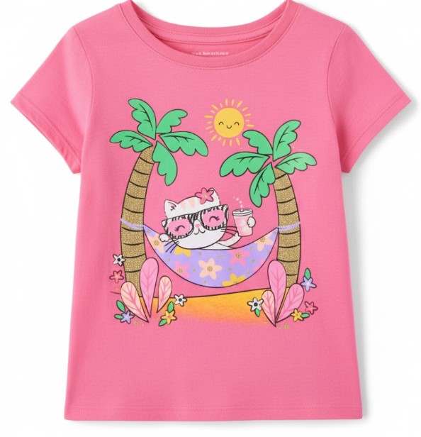 Toddler Girls Cat Hammock Graphic Tee - Pink Size 2T