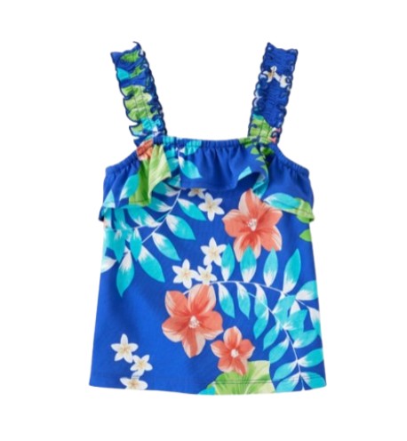 Girls Print Ruffle Tank Top - Blue Size L (10/12)