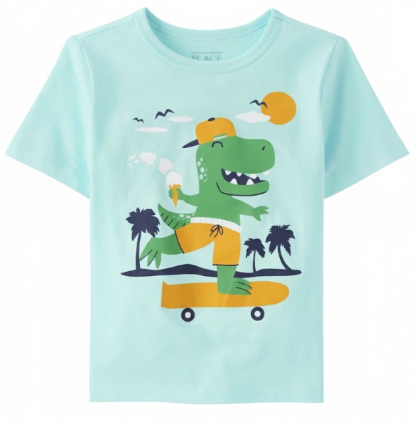 Toddler Boys Dino Skateboard Graphic Tee - Blue Size 4T