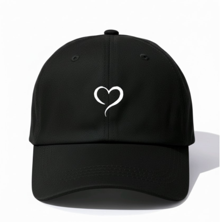 Minimalist Heart Embroidery Black Baseball Cap / Dad Hat