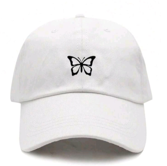 White Butterfly Embroidered Dad Hat - Adjustable Baseball Cap