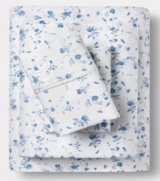 Full 400 Thread Count Cotton Sheet Set White/Blue Floral - King