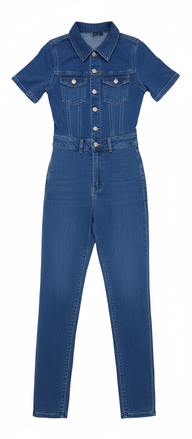 The Essential Denim Short-Sleeve Jumpsuit Size XS