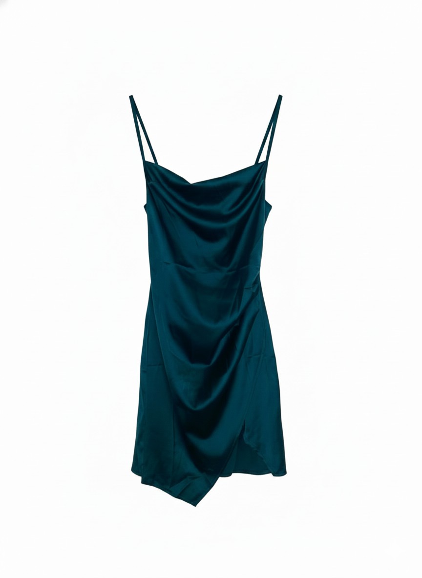The Emerald Cowl Neck Asymmetrical Mini Dress - Size S