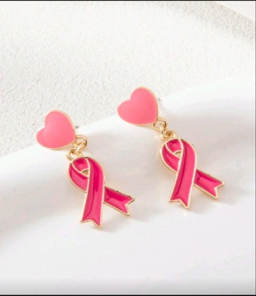 Pink Heart Ribbon Earrings (for  Breast Cancer Awareness)