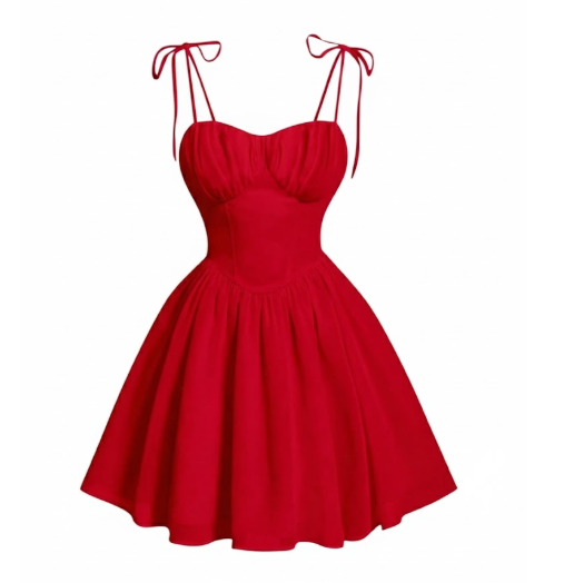 Sweetheart Neck Tie-Shoulder Corset Mini Dress in Cherry Red