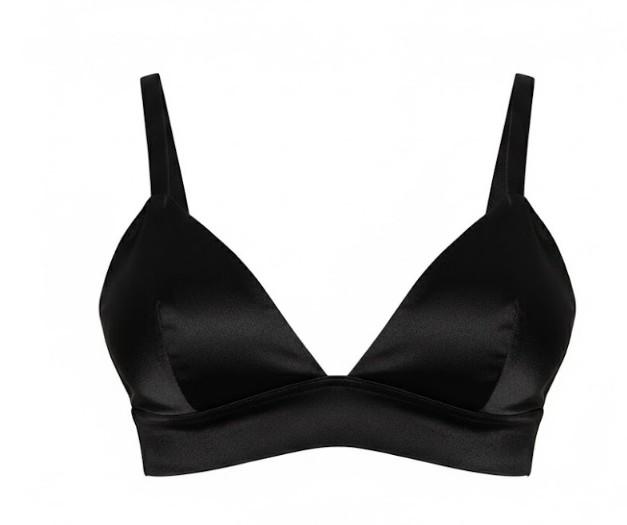 Black Satin V-Neck Crop Top-Bow Tie Back (large)