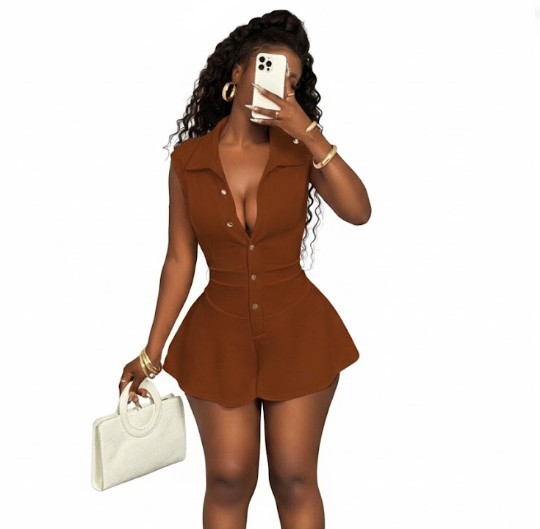 Women's Brown Sleeveless Sexy Jumpsuit