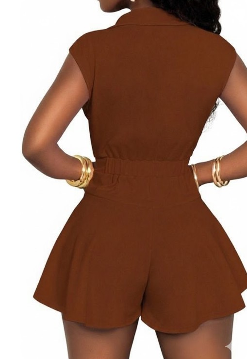 Women's Brown Sleeveless Sexy Jumpsuit