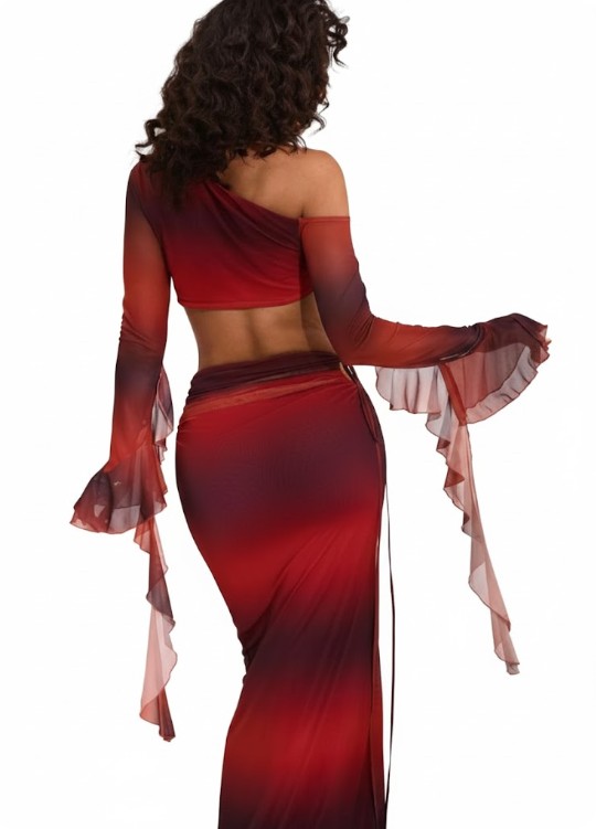Sunset Ombre Cut-Out Skirt Set | One-Shoulder Mesh Top | Size M
