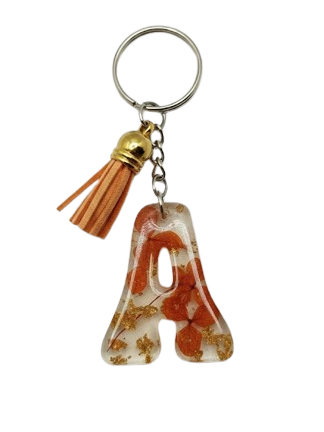 Custom Initial Resin Keychain - Pressed Flowers & Gold Flakes