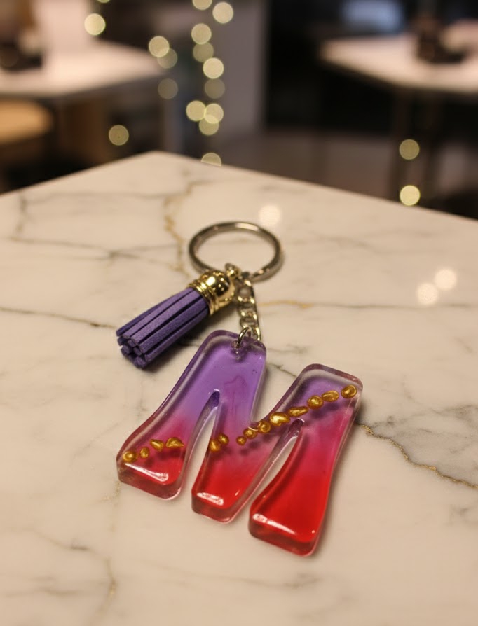 Custom Made Epoxy Resin Keychain - Initial Letter M