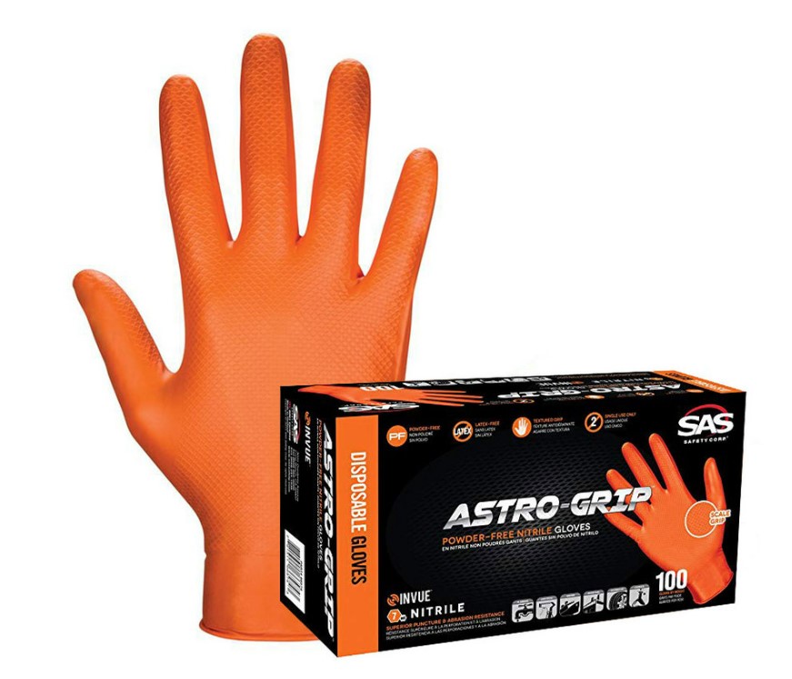 Sas Safety Astro Grip Powder-Free Nitrile Disposable Glove, Pack Of 100