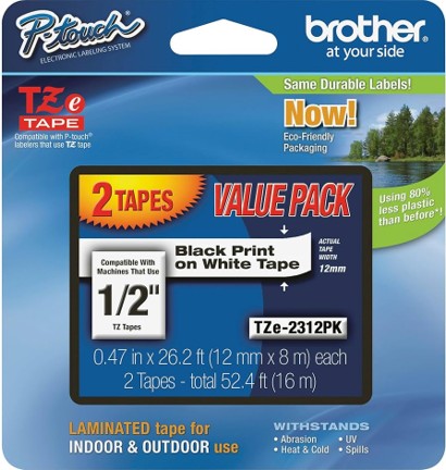 Brother Genuine P-Touch, Tze-231 2 Pack Tape 1/2"
