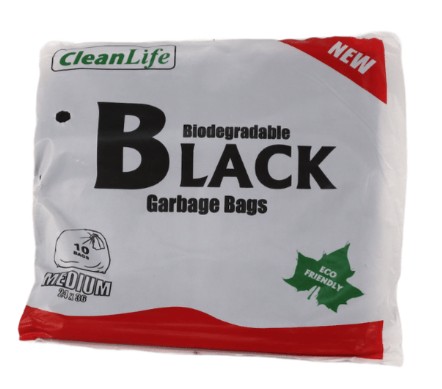 Clean Life Black Garbage Bags 25 Pcs Per Roll-Med (Size 24" X 36") 60Lt