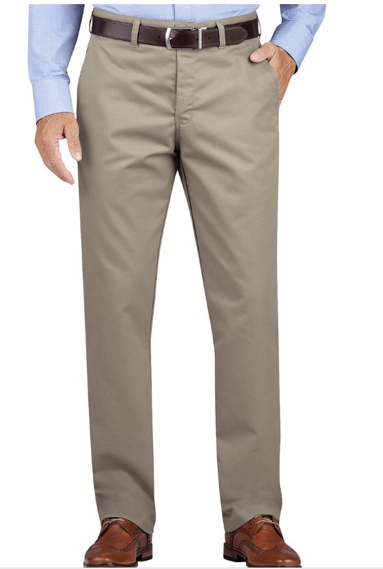 Regular Fit Tapered Leg Flat Front Khaki Pants, Desert Khaki