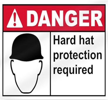 Danger - Hard Hat Protection Required Sign 14 In. X 10 In.