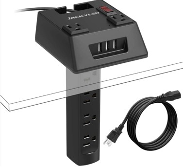 Desk Recessed Power Strip Surge Protector, Jackyled Detachable 2-In-1 Combined Mountable Chargin...