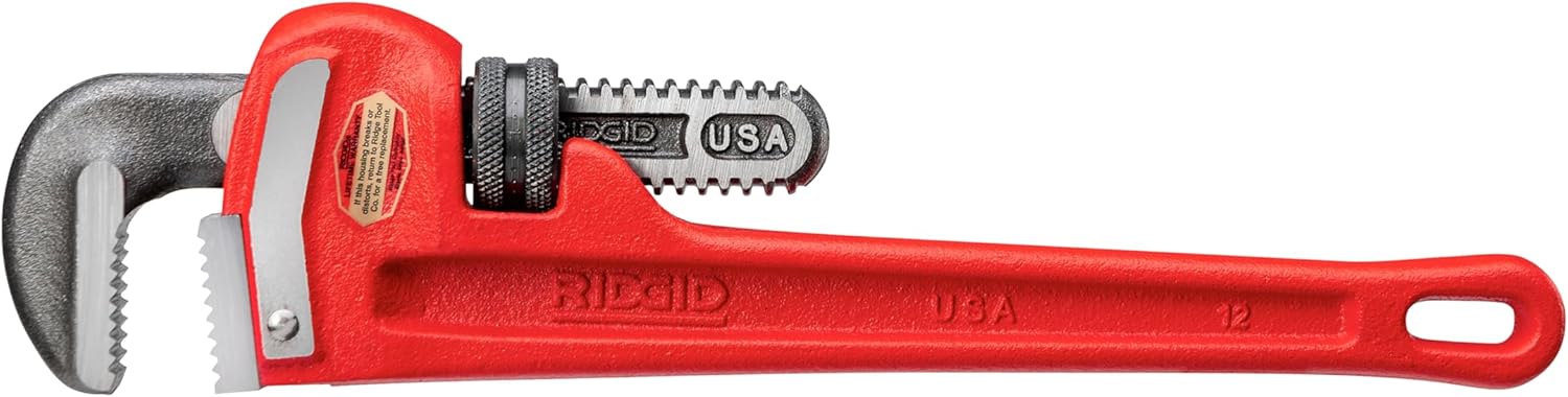 Ridgid 31015 Model 12 Heavy-Duty Straight Pipe Wrench, 12-Inch Plumbing Wrench, Red, Small