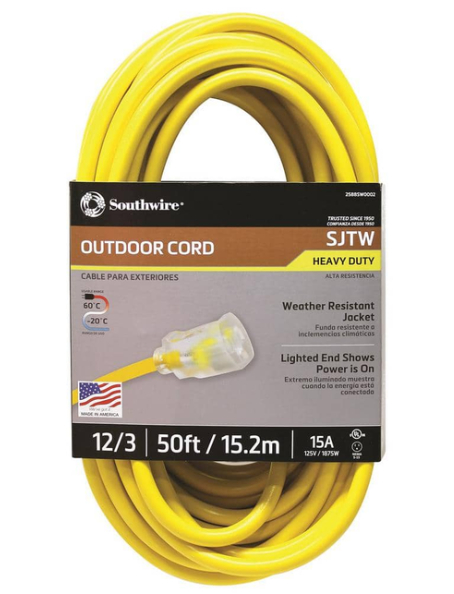 Southwire Heavy Duty Outdoor Cord Weather Resistant, 50 Feet