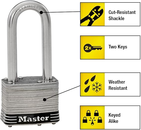 Master Lock 5SSQLJ Stainless Steel Outdoor Padlock with Key, 4 Pack Keyed-Alike, Silver
