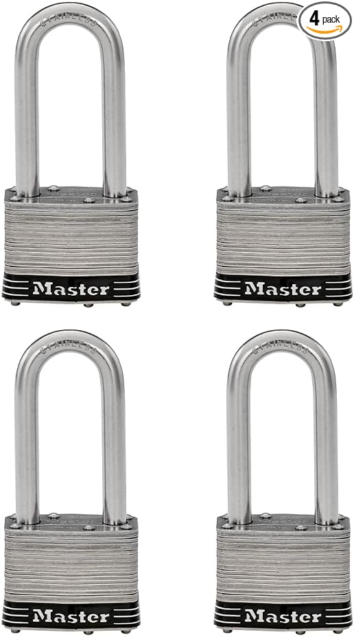 Master Lock 5SSQLJ Stainless Steel Outdoor Padlock with Key, 4 Pack Keyed-Alike, Silver