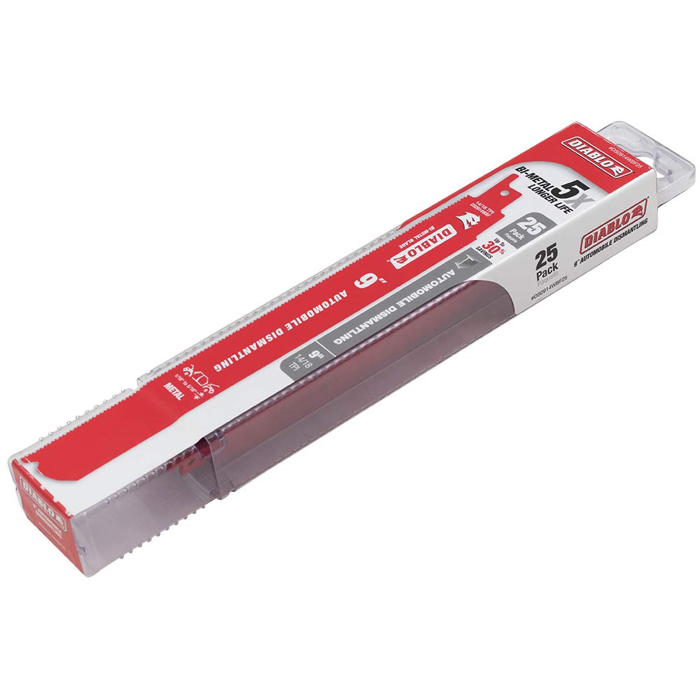 Diablo Bi-Metal Reciprocating Saw Blade for Medium Metal Cutting - Dual Tooth - 9" Length, 14/18 TPI, 15-Pack - DS0914BF15