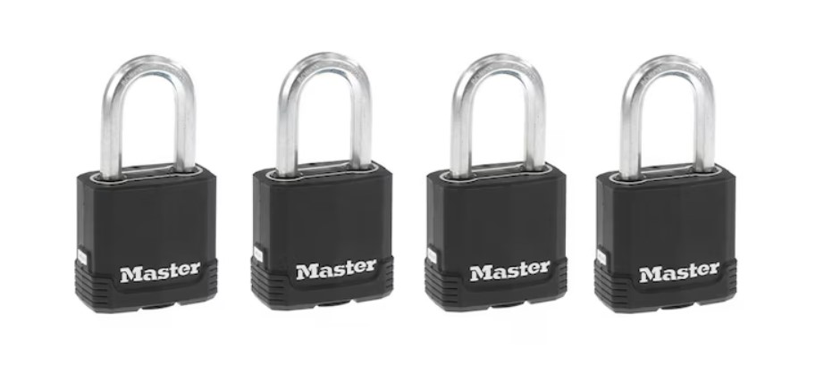 Master Lock Heavy Duty Outdoor Keyed Padlock, 1-7/8-in Wide x 1-1/2-in Shackle Keyed Alike (4-Pack)