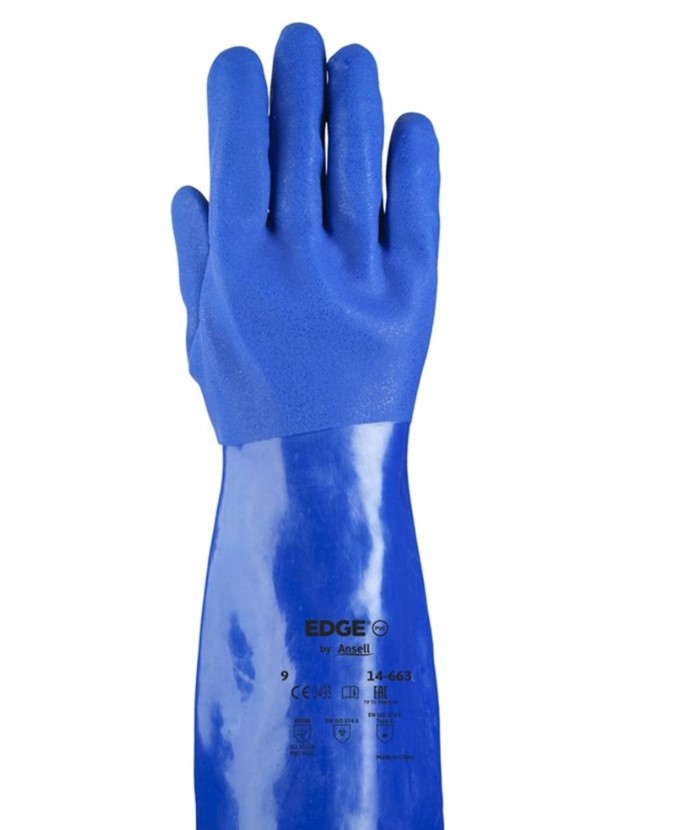 Ansell Edge High Quality Ce Certified Repellent Pvc Coating Glove Model 14-663