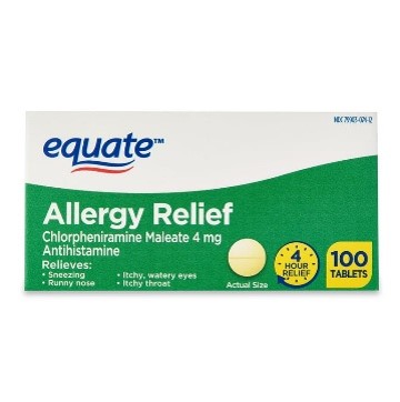 Equate Allergy Relief Pirition / Chlorpheniramine 4mg Bottle of 100s