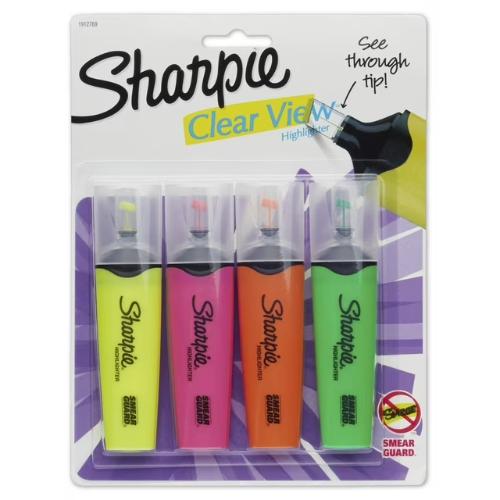 Sharpie 1912769 Clear View Highlighters, Chisel Tip, Assorted Colors, 4-Count New version