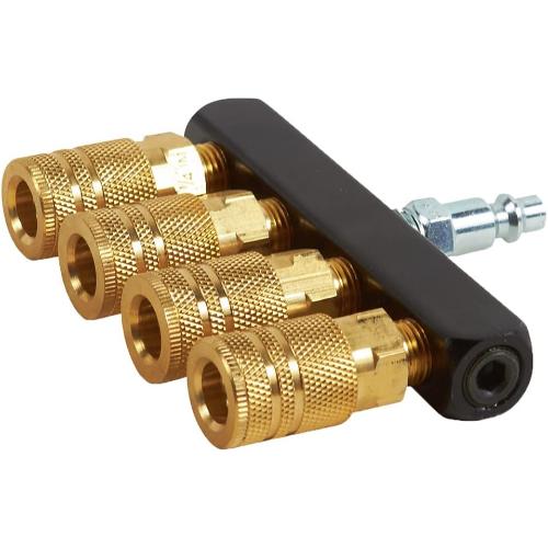 Metabo HPT Straight Manifold, 1/4-Inch FNPT With 4 Couplers/Plug, Aluminum/Brass Coupler, Steel Plug (115315M)