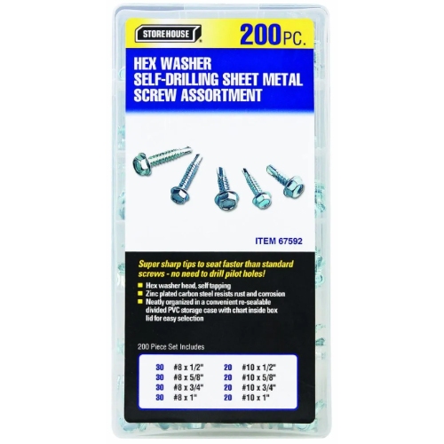 Storehouse 200 pc Hex Washer Self-Drilling Sheet Metal Screw Assortment