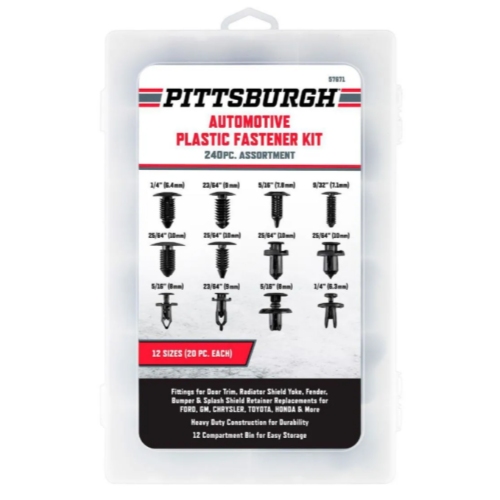 Pittsburgh Automotive Plastic Fastener Kit 240 pc Assortment