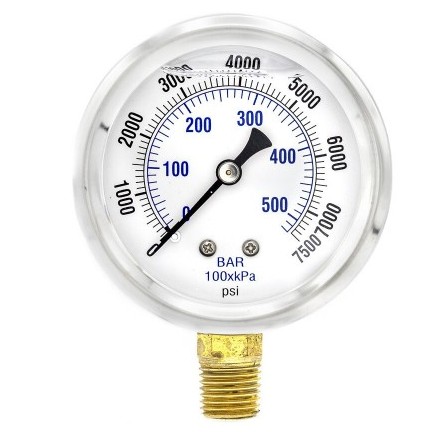 Ss/Brass, Lm, 2.5 Inch Dial Pressure Guage, 1/4 Npt, 1000 Psi