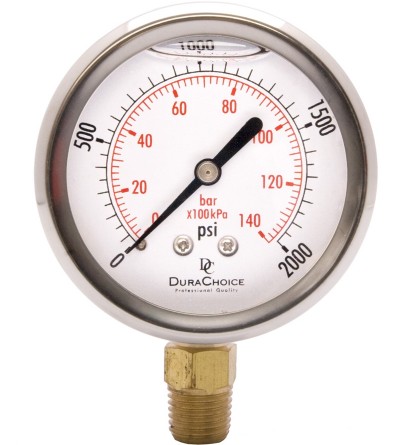 Ss/Brass, Lm, 2.5 Inch Dial Pressure Guage, 1/4 Npt, 2000 Psi