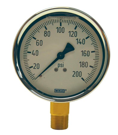 BRASS FILLED LIQUID GAUGE 2-1/2 Face, 1/4" NPT 200 PSI